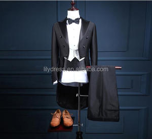 Smoking da sposo Groomsman Blazer abito da sposa da uomo abiti da ballo smoking (giacca + pantaloni + gilet) NA31 abito da uomo nero stile lungo - Product Image 1