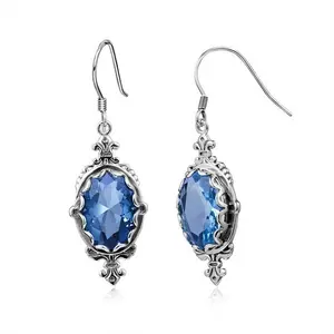 Roxi — boucles d'oreilles pendantes en saphir bleu, bijou pour femme, pierre précieuse, plaque en argent 925, saphir, Perle, 925