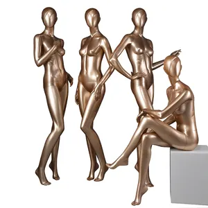 Abstract face fashion design voluptuous boutique woman used female full body gold mannequin