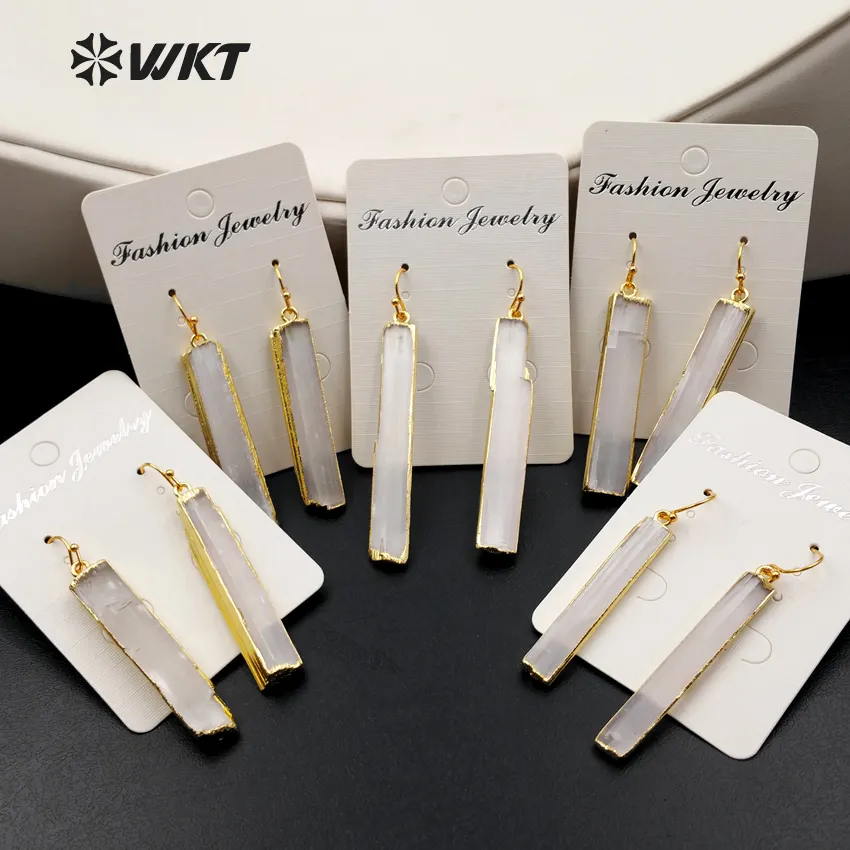 WT-E341 WholesaleTrendy Eenvoudige ontwerp Natuurlijke selenite bar oorbellen rechthoekige vorm Charme Royale sieraden