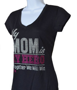 T-Shirt Personalizzata con Cristalli Termoadesivi 'My Mom Is My Hero Together We Will Win Breast Cancer' Produzione all'Ingrosso - Product Image 5