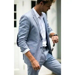 Chaqueta informal de 2 piezas para hombre, traje para hombre, diseño de pantalón, azul para fumar, ropa de negocios de noche
