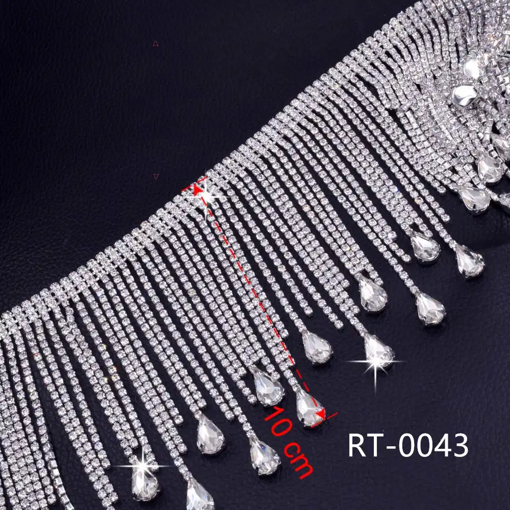 RT-0043 Berlian Imitasi Kaca Kristal Mewah Rumbai Hiasan Rantai Jahit Pada Dekorasi Pakaian untuk Gaun Pengantin