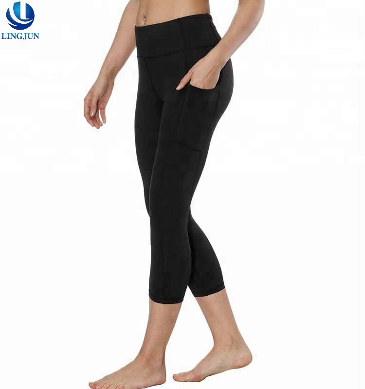 Custom Womens Tights Side Pocket Sports Yoga Stretch Fitness Gym Calf-Length Leggings
