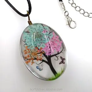 2024 Hete Verkoop Echte Bloem Sieraden Glas Ovale Hanger Ketting Bloem Kristal Sieraden Voor Meisje