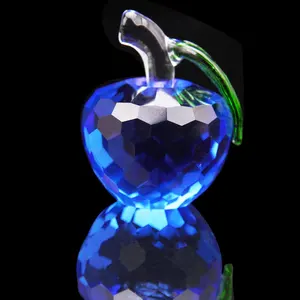 Artifical Clear K9 Blue Crystal Glass Apple Paperweight With Crystal Ornament