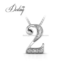 Premium Austrian Crystal Jewelry 925 Silver / Brass Fashion Design Digital Number 2 Pendant Necklace Destiny Jewellery