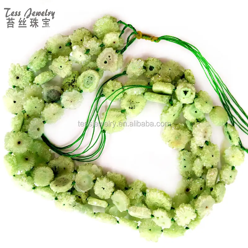 Strand of Green Solar Quartz Druzy Stalactite Slice Beads Agate Natural Mossy Stone Druzy Wholesale Rates Drusy Beads