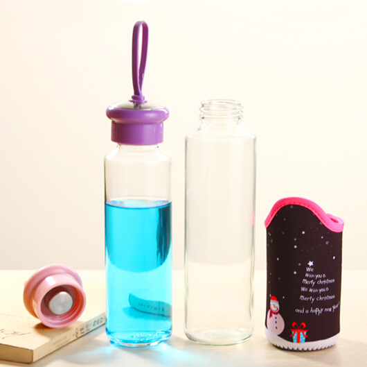 Christmas water bottle BPA Borosilicate Glass Water Bottle with Colorful Nylon Sleeve