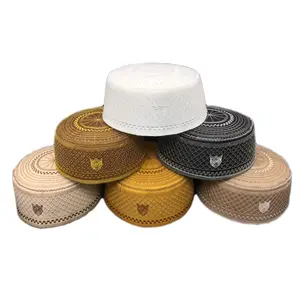 Sombrero de oración musulmán para hombre, gorra de Calavera, islámico Kufi, blanco y negro