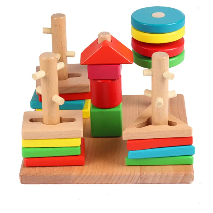 Montessori Materials Educational Game Blocks Matching Color Shape Column