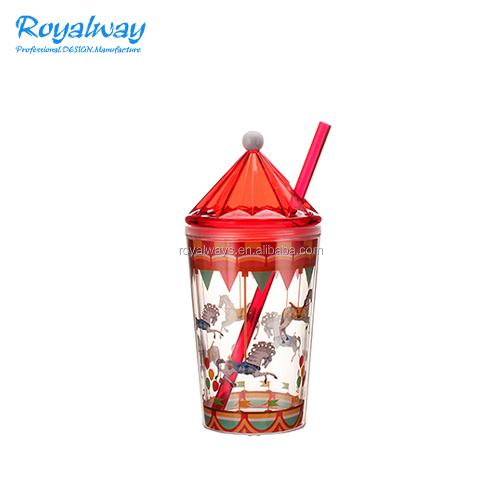 Пластиковая прозрачная акриловая кружка с двойными стенками в виде единорога с соломинкой