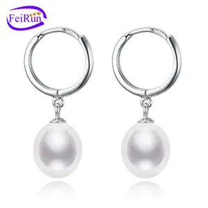 FEIRUN 8mm 3A Pearl Earrings Teardrop White Pink Purple Freshwater Pearls Dangle Earrings Jewelry