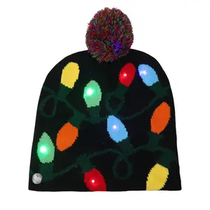 Christmas beanie winter led knit beanie and scarves set hat with pom