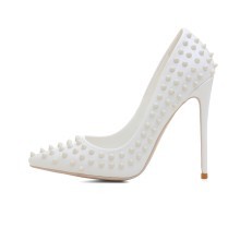 Custom Private Label <span class=keywords><strong>eleganti</strong></span> rivetti bianchi in pelle sintetica 10cm tacchi a spillo <span class=keywords><strong>scarpe</strong></span> da donna - Product Image 2