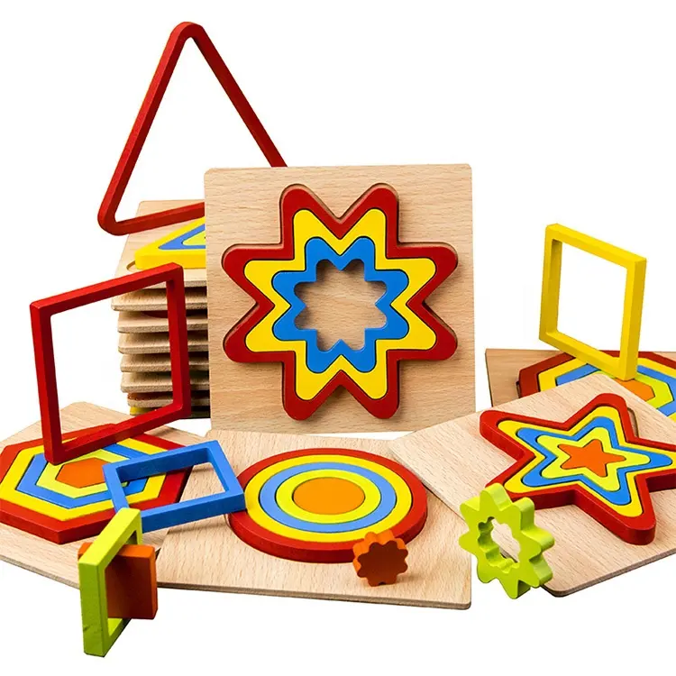 montessori cognitive board colorful Hand Grab Board Educational 3D Puzzle wooden geometric shapes