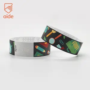 Pulseira de papel personalizada com logotipo, pulseira adesiva à prova d'água para concerto e parque aquático