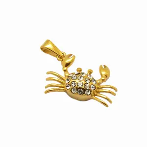 Olivia Jewelry新动物饰品女士不锈钢金色水钻螃蟹吊坠