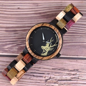Urgentorder jam tangan kayu multiwarna wanita, jam tangan wanita kayu permukaan jam kepala rusa 45mm Quartz pesona gaya mode - Product Image 5