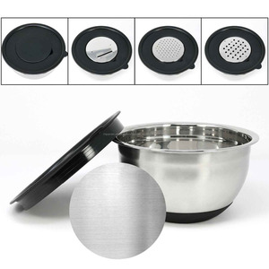 Ensaladera, bol, cuenco de acero inoxidable, 24 cm de diámetro, antideslizante con tapa y 3 ralladores para verdura - Product Image 5