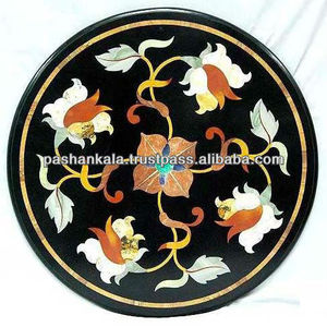 Plateaux de table basse exclusifs en marbre rond incrusté - Product Image 1