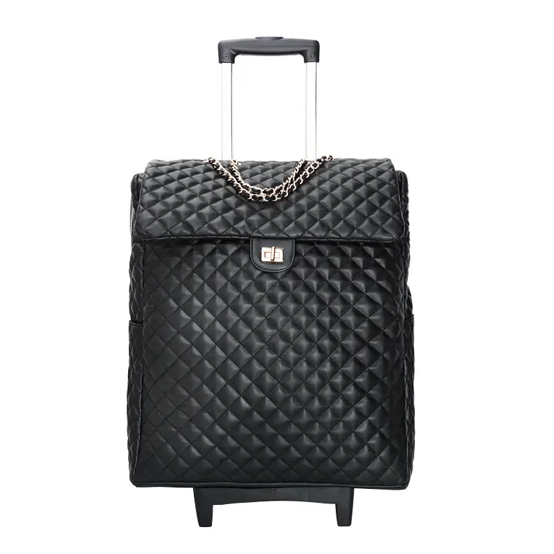 Large Durable Suitcase Luggage Business Travel Leather Pu Wheeled Trolley Bag