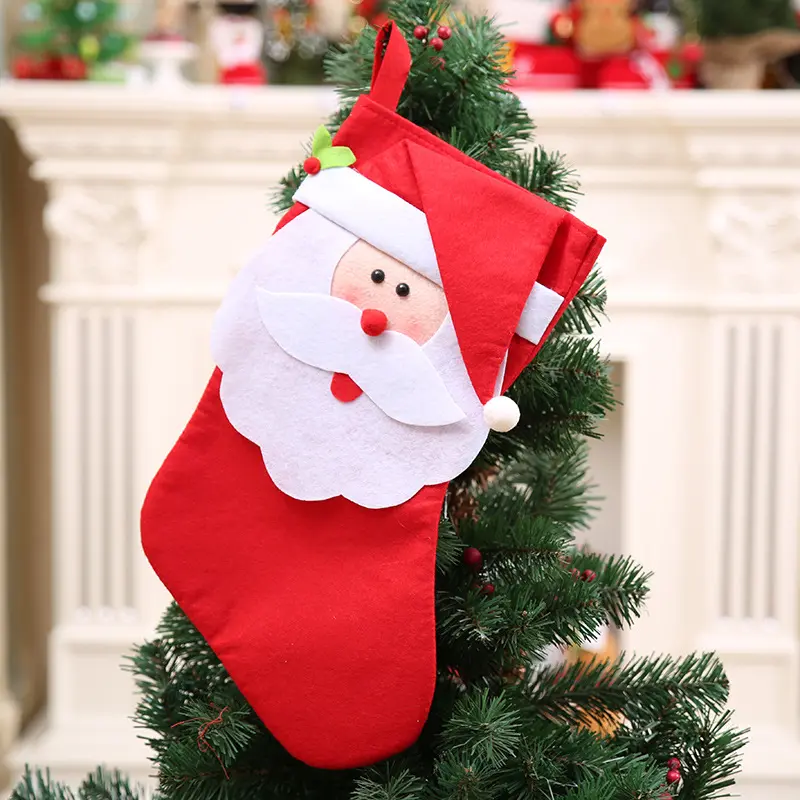 Cổ Điển Lớn Không Dệt Cảm Thấy Màu Đỏ Giáng Sinh Vớ Giáng Sinh Vớ Quà Tặng Túi Santa Claus Vớ