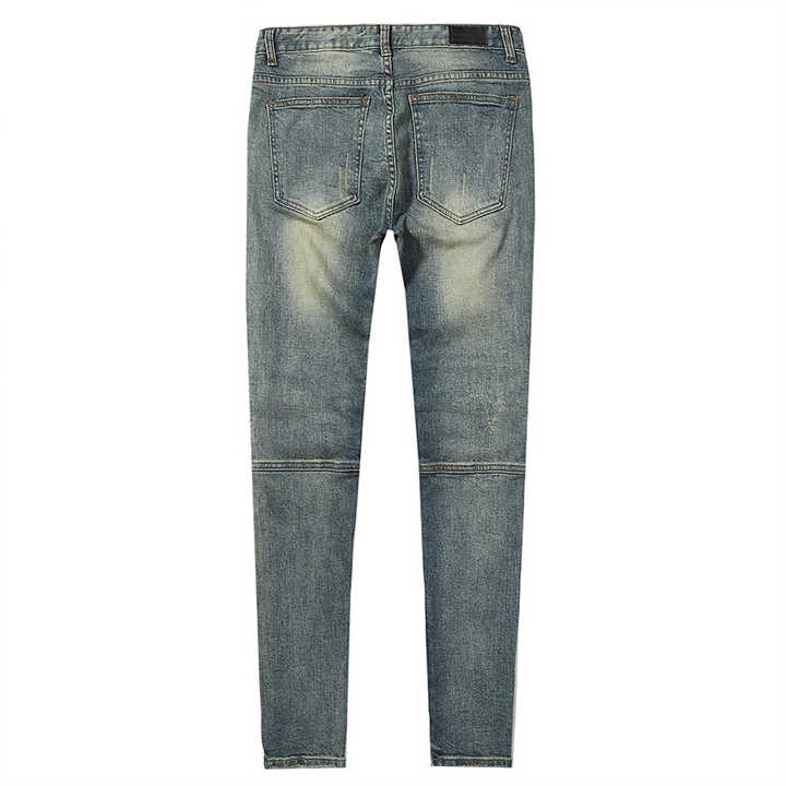 Oem Custom Heren Biker Jeans Fancy Vintage Blauw Gewassen Slim Fit Stretch  Skinny Unieke Comfy Gestreepte
