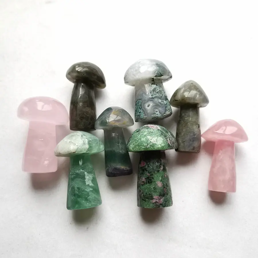 Nấm Thạch Anh Hồng Tự Nhiên, Fluorite, Labradorite, Nấm Chạm Khắc Bằng Tay Tinh Thể Agare Rêu, Nấm Ruby Zoisite