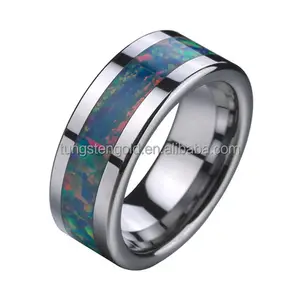 8毫米彩虹火蛋白石戒指，857 钨戒指结婚戒指