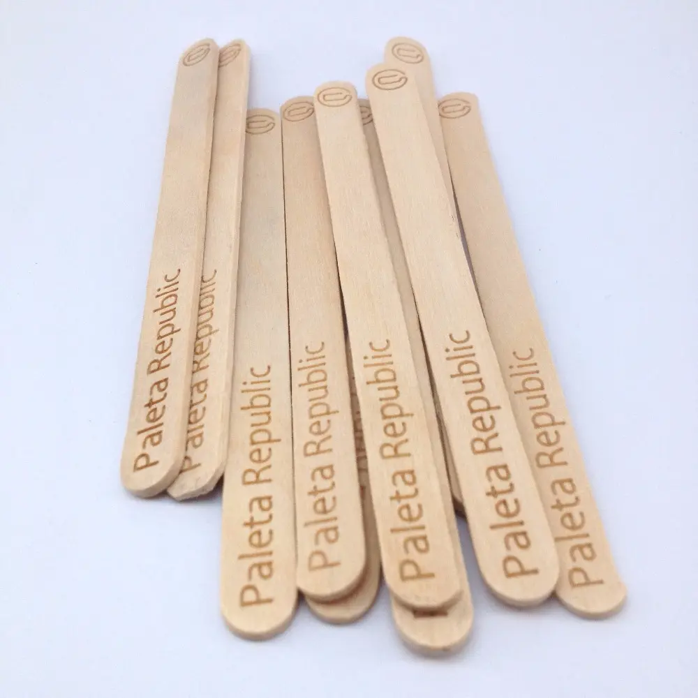 Laser graviertes Logo Abgeschrägte Kante Natual Birch Wood Popsicle Ice Cream Sticks