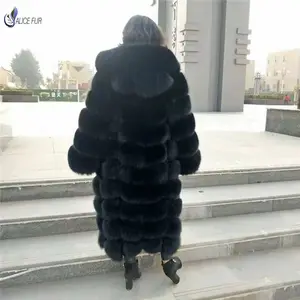 ALICEFUR Long style dyed real fox fur coat with hood for women
