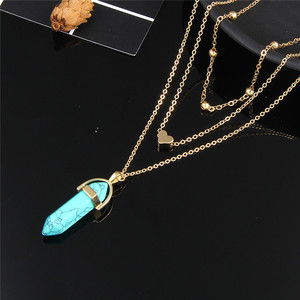 Doppio Strato di Migliori Amici di Cristallo Opale Naturale Pietra Proiettile Luna Doppio Strato Girocollo In Oro Collane Del Pendente Unisex Dei Monili del Regalo - Product Image 5