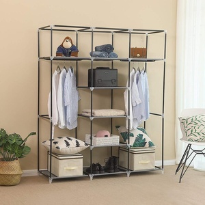 Large Grey Fabric Canvas Bedroom Wardrobe With Hanging Rail Shelving <strong>Clothes</strong> <strong>Storage</strong> Cupboard <strong>Unit</strong> - Product Image 2