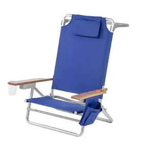 5 Position foldable design Classic Lay Flat Beach Camping Chair with Bamboo Armrest