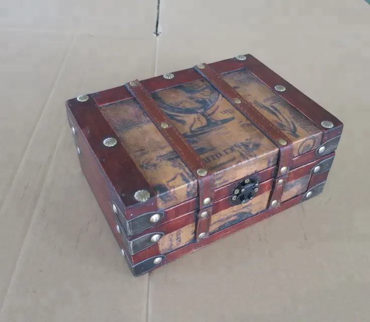 Treasure Chest Box Holz Leder Packbox Antik und Luxus Akzeptabel Bes Abschließbar Hot Selling Kleine Antike Dekorative Holz