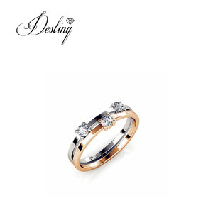 Incollaggio classico all'ingrosso <span class=keywords><strong>anello</strong></span> Duo dasini impreziosito <span class=keywords><strong>con</strong></span> cristalli <span class=keywords><strong>Swarovski</strong></span> in argento Sterling 925 accessori gioielli per donna - Product Image 1