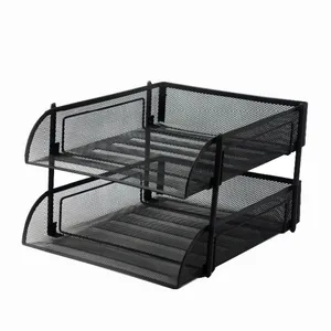 2 Lapisan Abu-abu Metal Mesh Majalah Meja File Organizer File Tray