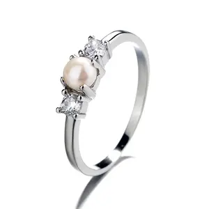 Wholesale 925 Sterling Ring Silver Designs Women Ring Silver Pearl Ring With Cz Stone