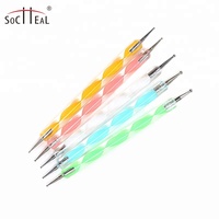 Outil professionnel d'art d'ongle avec logo personnalisé Double aiguille pour pointiller les diamants collants Poignée 5 couleurs avec virole sertie