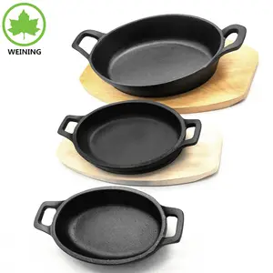 Mini Cookware Cast Iron Sizzle Pan Set cast iron sizzling plate with wooden base