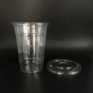 16 unzen-95mm 500ml klare kunststoff pet tasse mit deckel recyceltem kunststoff für kalte getränke