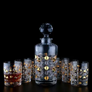 Nuovo Decorato Senza Piombo di Cristallo di Vetro Decanter Whisky Set Con 6 Whisky Occhiali