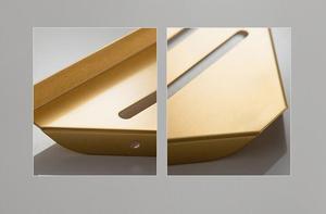 Mensola angolare moderna e resistente da parete per bagno, a doppio livello, con cestello in oro spazzolato - Product Image 4