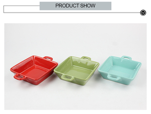 Personnalisé carrés de couleurs vives en céramique plateaux de service avec double creux poignées - Product Image 2