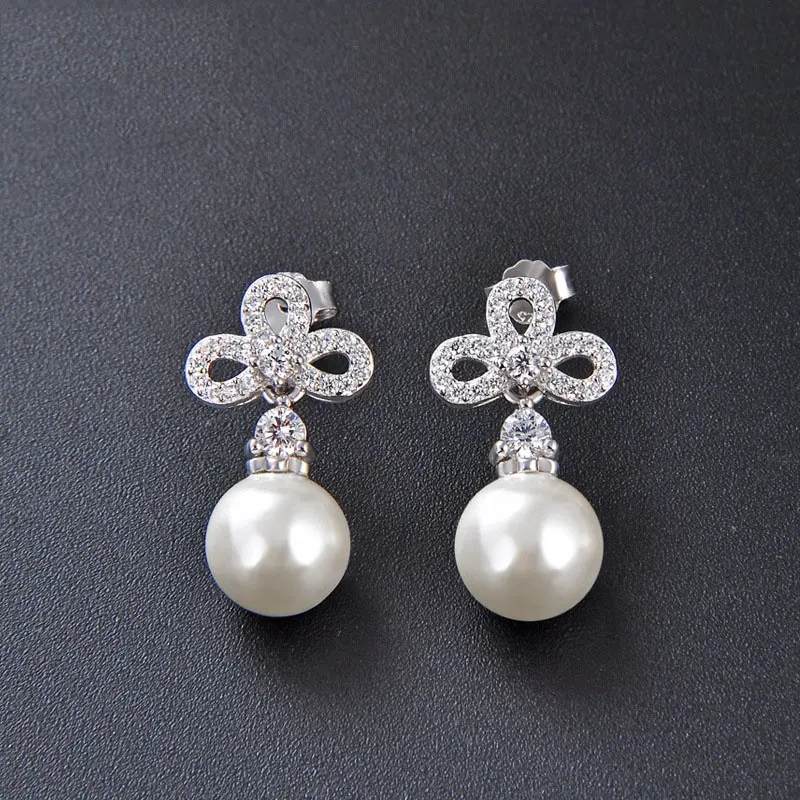 High quality pearl CZ zircon Moissanite stud earrings for women YJ00776