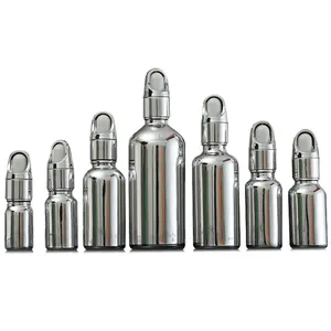 Hengjian frasco de massagem cosmética, soro de vidro com cobertura de prata para cuidados com a pele, 5ml/10ml/15ml/20ml/30ml/50ml/100ml