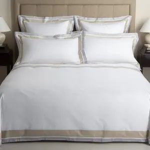 卸売プレミアム品質綿100% パッチ刺繍ホワイト寝具セット