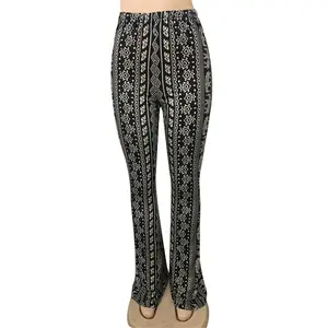 Tribal Stripe Print Leggings, Boho High Waist Flared Leg Leggings, Women's  Clothing