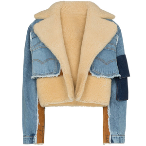 2018 femmes Blazer Denim fausse fourrure <span class=keywords><strong>manteau</strong></span> respirant coton-rempli tissé finition <span class=keywords><strong>manteau</strong></span> - Product Image 3